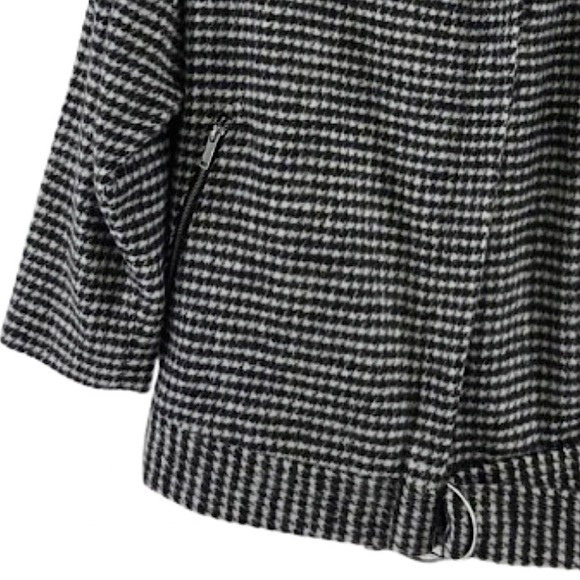 TOPSHOP B/W Houndstooth Wool Blend Pea Coat w Belted Collar & Hem Zipper Pockets - Picture 8 of 13